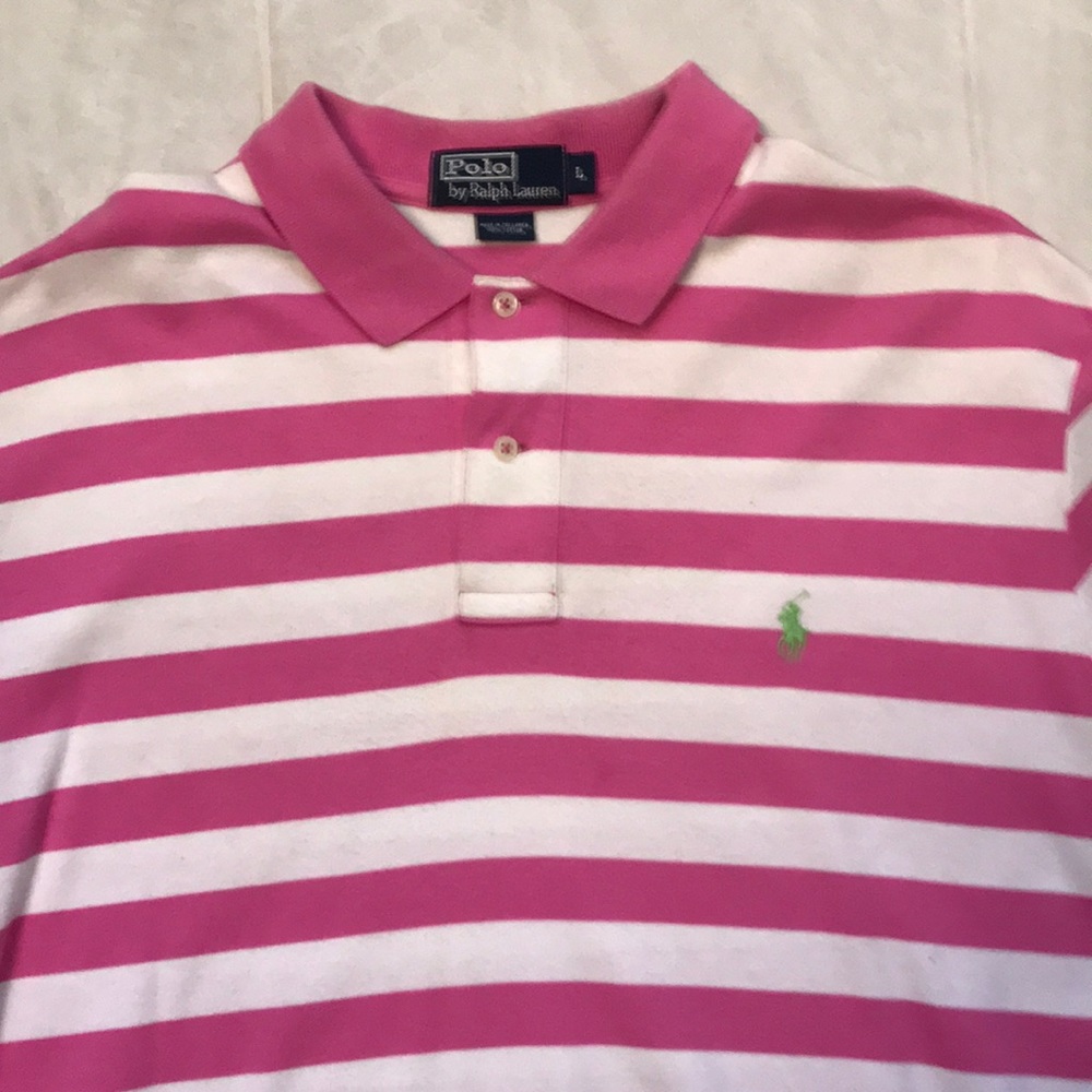 Pink and white polo